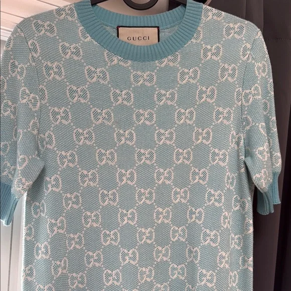 Gucci | Dresses | Gucci Light Blue And White Knit Dress | Poshmark